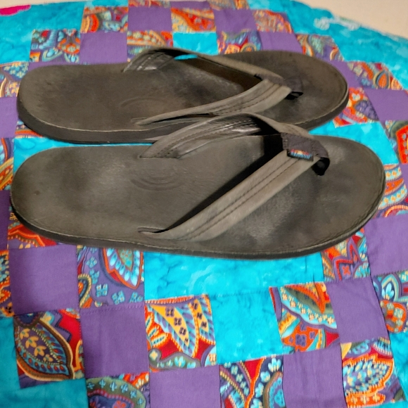 Rainbow Single Layer Classic Leather Sandal with Arch Support - Black Size 11 - Picture 1 of 6